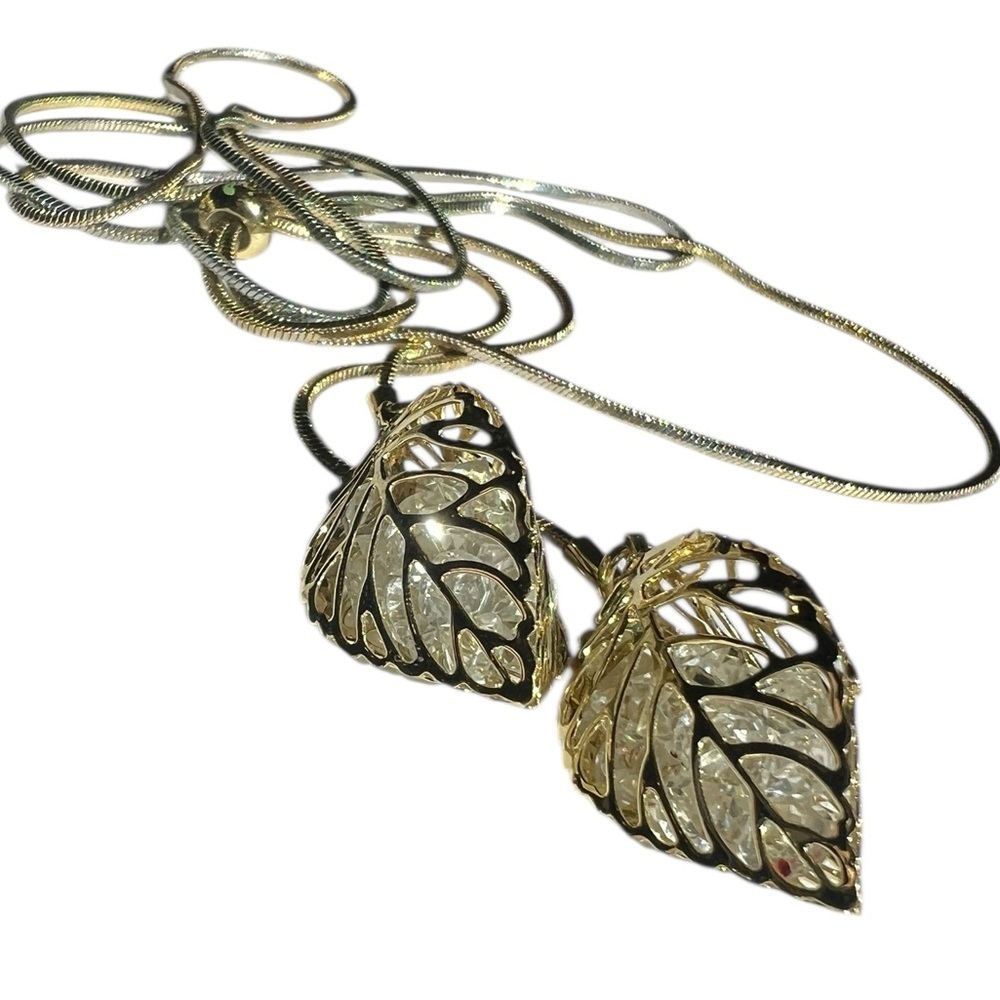 Gold-tone Long Lariat Style Adjustable Snake Chain Leaf Necklace